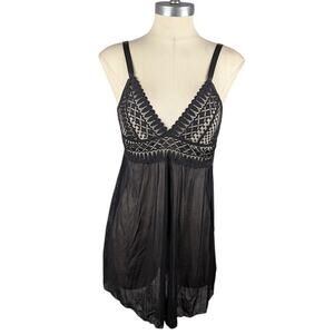 Hazel Plus Size Lace & Mesh Babydoll‎ 2pc Lingerie Set Black Size 1X